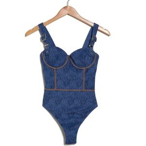 WeWoreWhat Buckle Strap Corset Swim One-Piece